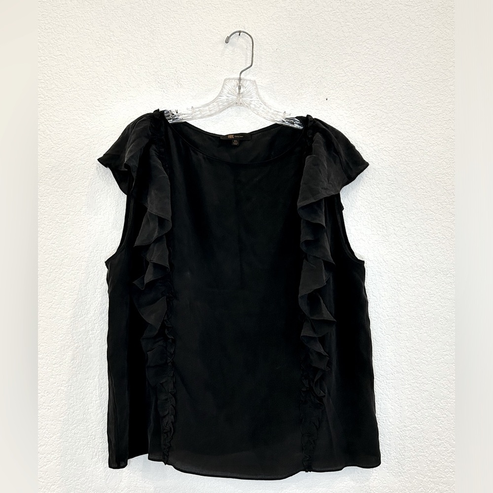 Frye Black Ruffle Silk Tank Blouse Size XL